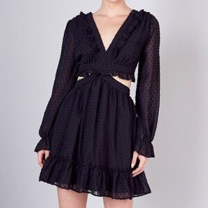 Do+Be Long Sleeve Swiss Polka Dot A Line Cut Out Corset Back Mini Dress NWT
